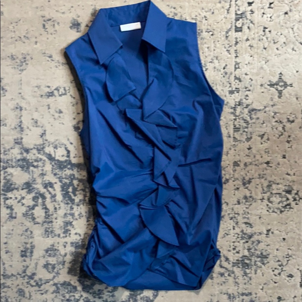 New York and Company collared ruched ruffle top